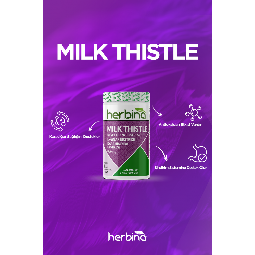 Herbina Milk Thistle Deve Dikeni Enginar Karahindiba Ekstresi 90 Kapsül