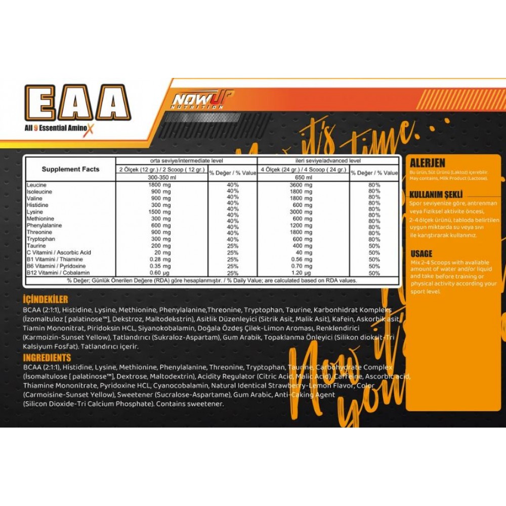 Nowup Nutrition EAA All 9 Essential Amino Asit Çilek & Limon Aromalı - 360 gr.