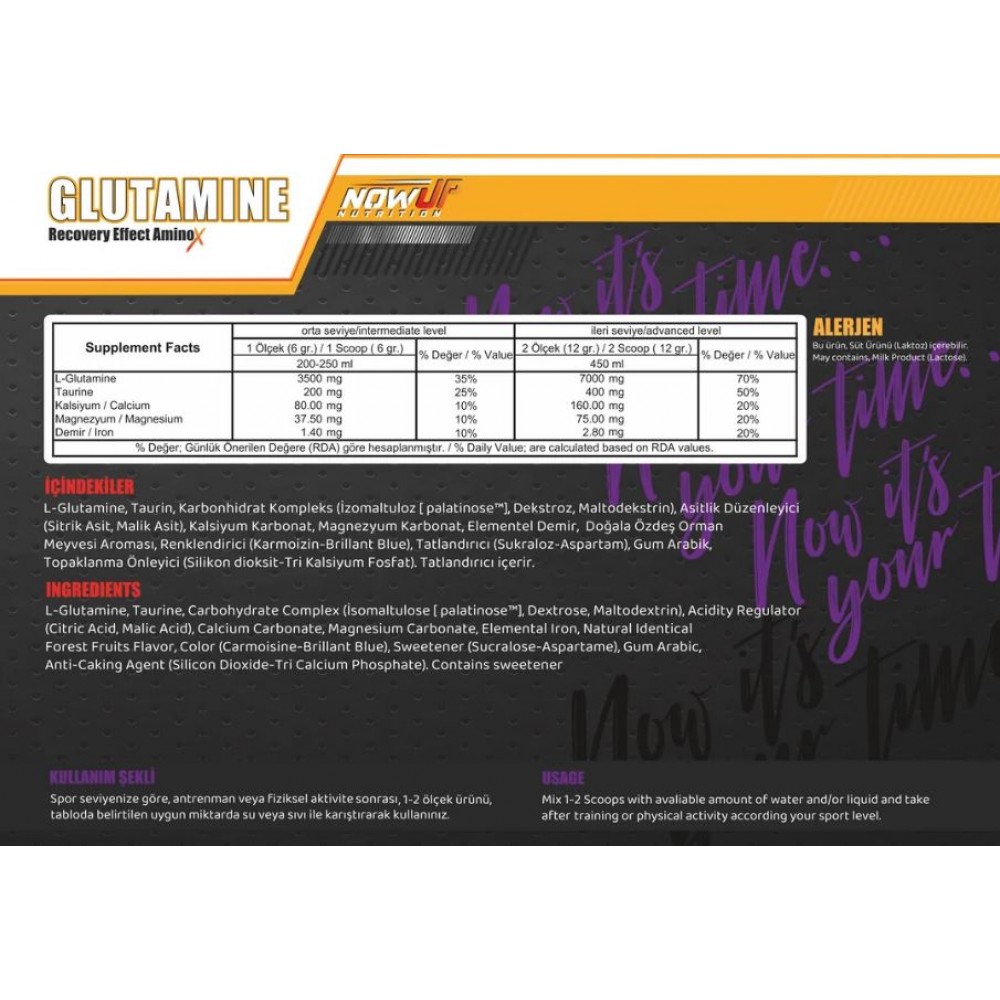 Nowup Nutrition Glutamine Recovery Effect Amino Asit Orman Meyveleri Aromalı - 360 gr.