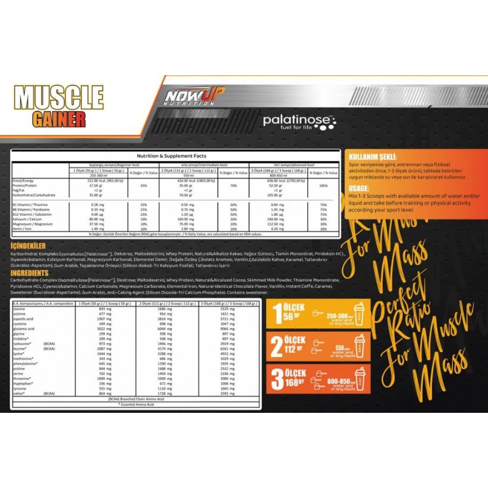Nowup Nutrition Muscle Gainer Çikolata & Latte Aromalı - 1680 gr.